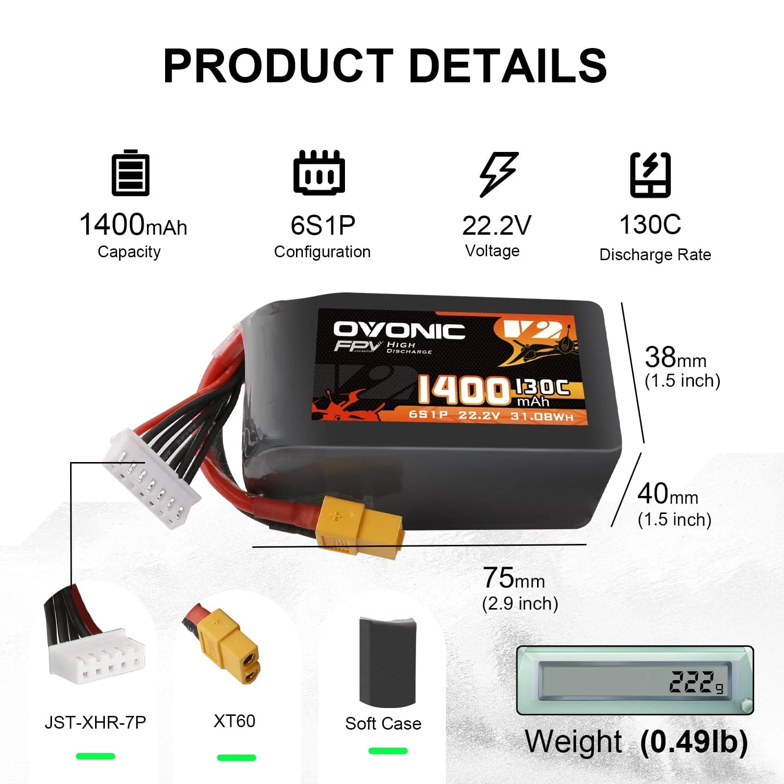 Drone Backpack - Ovonic 6S 1400mAh 130C 리튬폴리머 배터리